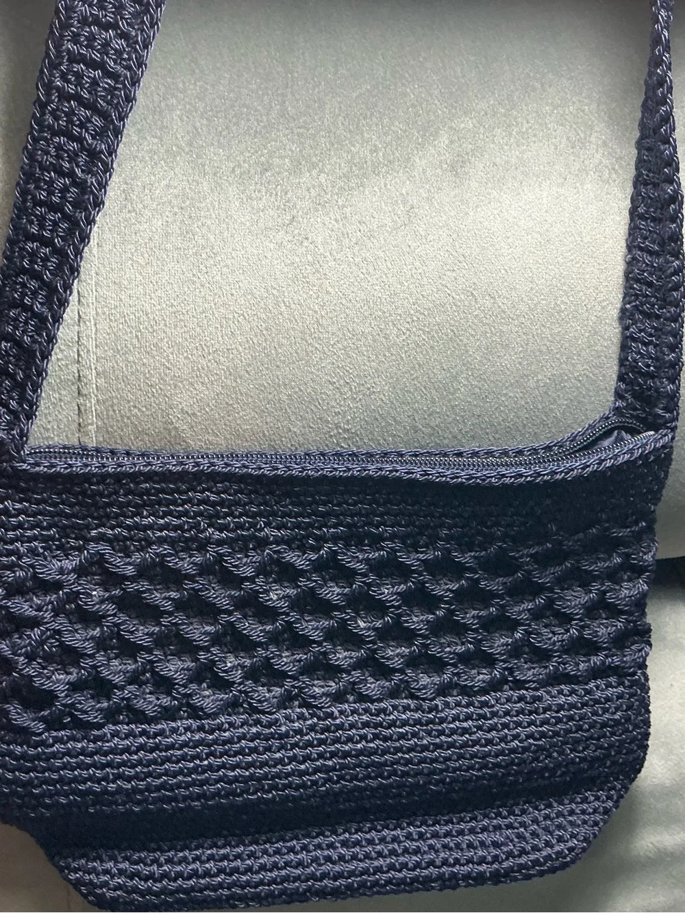 Compact Navy Knit Crossbody Bag with Textured Weave